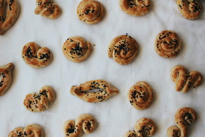High angle view of cookies