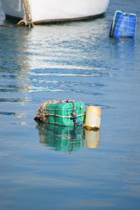 Deck chairs in water at sea