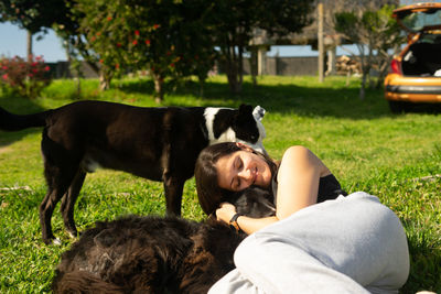 Dog sitting on field