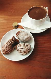 High angle view of breakfast on table