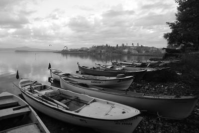 Boats moored in marina