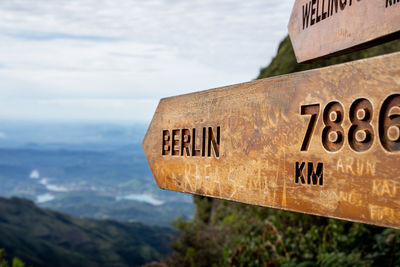 Close-up of information sign