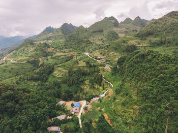 Scenic view of agricultural field and mountains against sky