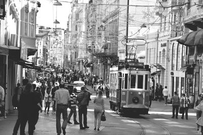 People walking on city street