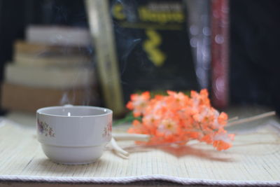 Close-up of tea on table at home