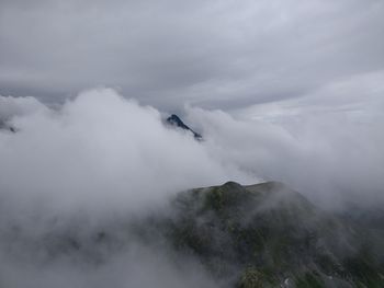 Scenic view of mountains against sky during winter