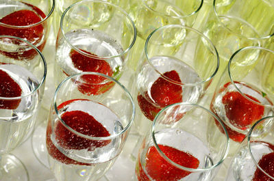 High angle view of beer in glass