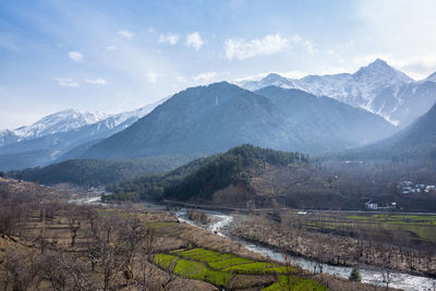 Scenic view of snowcapped mountains against sky