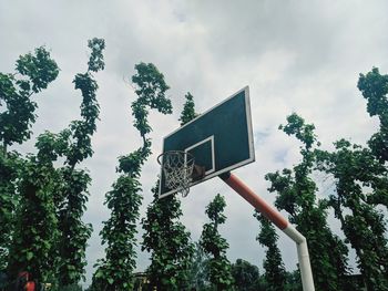 Low angle view of basketball hoop against sky
