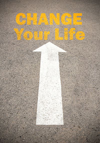 High angle view of text written on road