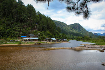 Scenic view of lake against sky