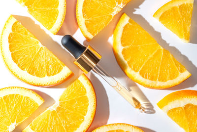 Directly above shot of orange slices on table