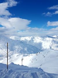 Scenic view of snowcapped mountains against sky