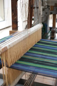 Close-up of loom at factory