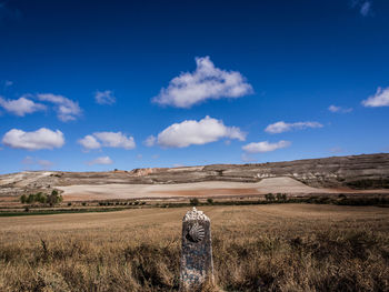 Rear view of landscape against blue sky