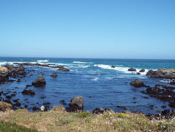 Scenic view of sea against clear sky