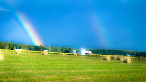 Scenic view of grassy field against cloudy sky