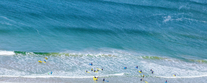 High angle view of people on beach