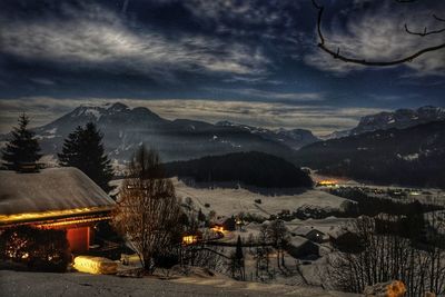 Scenic view of mountains against sky during winter