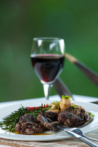 Close-up of food in plate on table