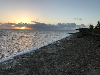 Scenic view of sea against sky at sunset