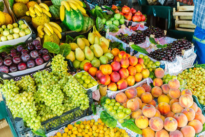 High angle view of fruits for sale at market stall