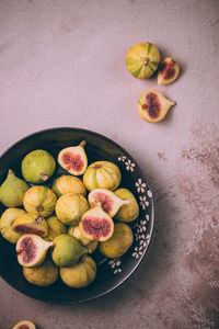 Directly above shot of fruits in bowl on table