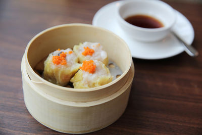 High angle view of food in bowl on table