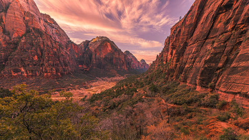 Scenic view of zion mountains against sky during sunrise