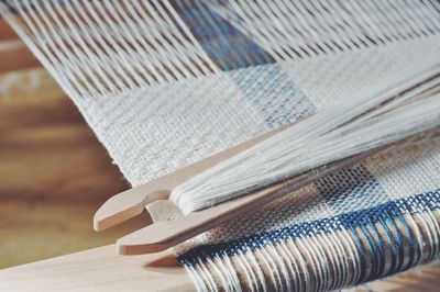 Close up of weaving loom