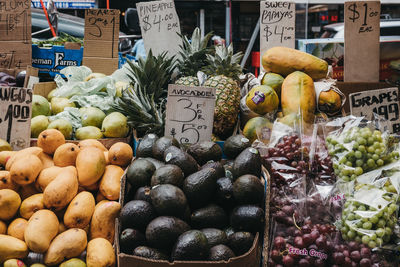 Various fruits for sale at market stall