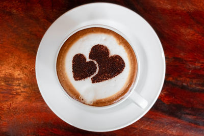 High angle view of coffee on table