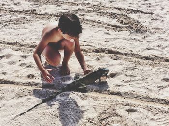 Boy on sand at beach