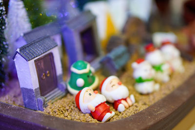 Close-up of christmas decorations on table