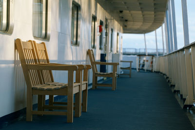 Empty chairs in boat