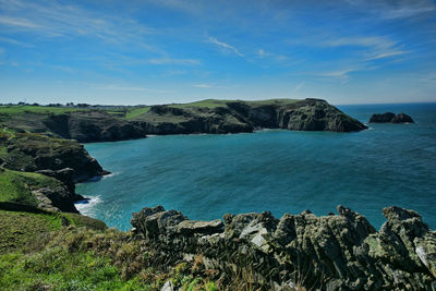 Scenic view of sea against blue sky