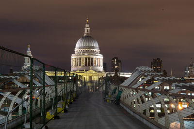 View from the millenium bridge of saint pauls cathedral at night