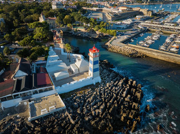 High angle view of buildings in city