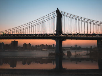 View of suspension bridge at sunset