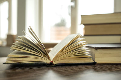 Close-up of books on table