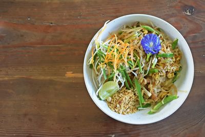 High angle view of food in bowl on table