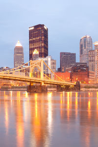 Pittsburgh, pennsylvania, usa - downtown skyline and andy warhol bridge over allegheny river.