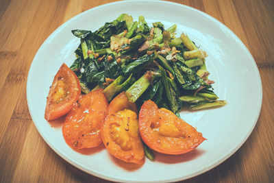 High angle view of meal served on table