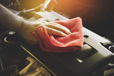 High angle view of person working