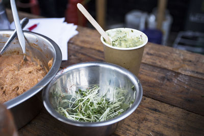 Close-up of salad in bowl on table