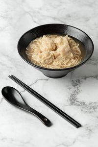 High angle view of food in bowl on table