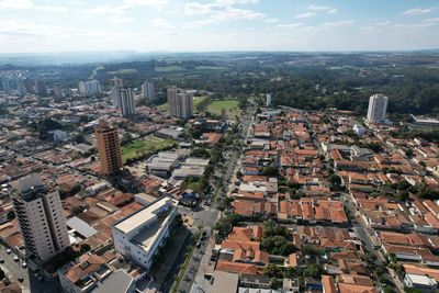 High angle view of townscape against sky