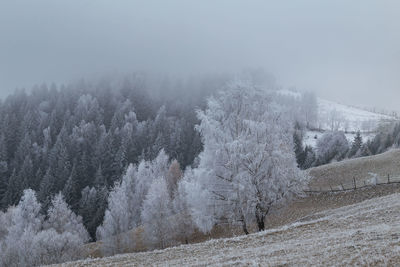Scenic view of snow covered mountains against sky