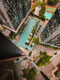 High angle view of buildings in city
