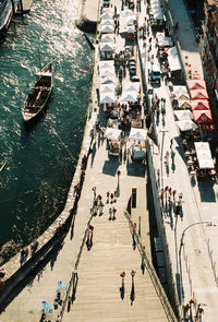 High angle view of boats in canal